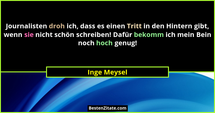 Journalisten droh ich, dass es einen Tritt in den Hintern gibt, wenn sie nicht schön schreiben! Dafür bekomm ich mein Bein noch hoch gen... - Inge Meysel