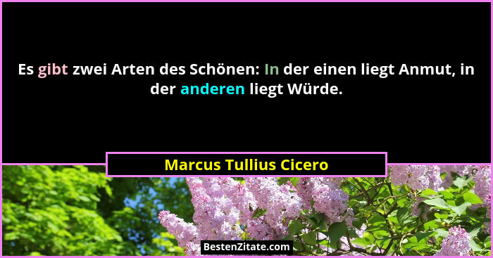 Es gibt zwei Arten des Schönen: In der einen liegt Anmut, in der anderen liegt Würde.... - Marcus Tullius Cicero