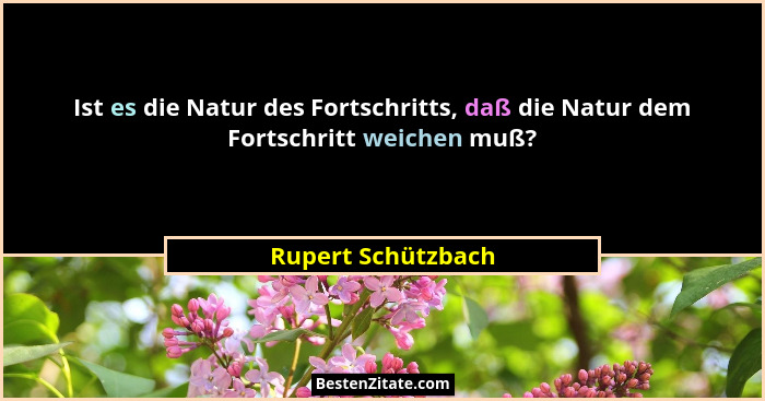 Ist es die Natur des Fortschritts, daß die Natur dem Fortschritt weichen muß?... - Rupert Schützbach