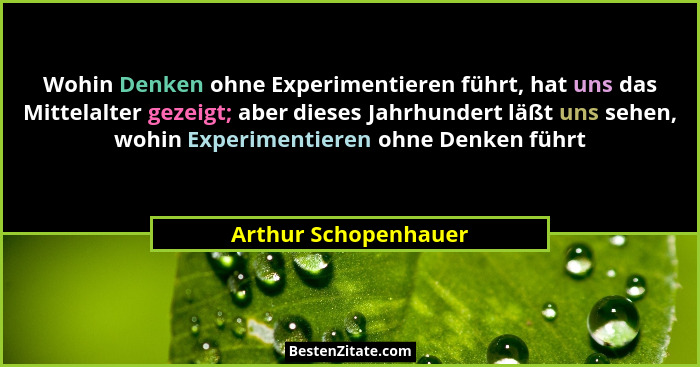 Wohin Denken ohne Experimentieren führt, hat uns das Mittelalter gezeigt; aber dieses Jahrhundert läßt uns sehen, wohin Experime... - Arthur Schopenhauer