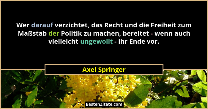 Wer darauf verzichtet, das Recht und die Freiheit zum Maßstab der Politik zu machen, bereitet - wenn auch vielleicht ungewollt - ihr E... - Axel Springer
