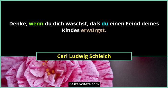 Denke, wenn du dich wäschst, daß du einen Feind deines Kindes erwürgst.... - Carl Ludwig Schleich
