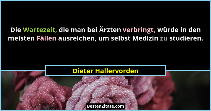 Die Wartezeit, die man bei Ärzten verbringt, würde in den meisten Fällen ausreichen, um selbst Medizin zu studieren.... - Dieter Hallervorden
