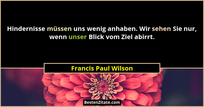 Hindernisse müssen uns wenig anhaben. Wir sehen Sie nur, wenn unser Blick vom Ziel abirrt.... - Francis Paul Wilson