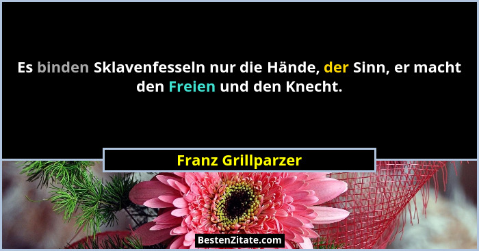 Es binden Sklavenfesseln nur die Hände, der Sinn, er macht den Freien und den Knecht.... - Franz Grillparzer