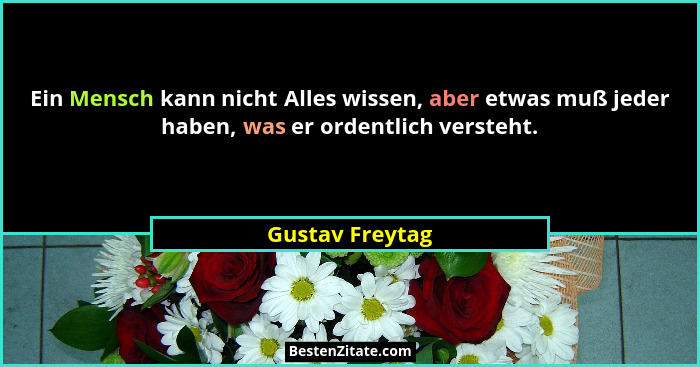Ein Mensch kann nicht Alles wissen, aber etwas muß jeder haben, was er ordentlich versteht.... - Gustav Freytag