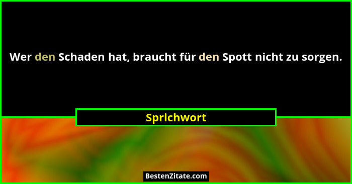 Wer den Schaden hat, braucht für den Spott nicht zu sorgen.... - Sprichwort