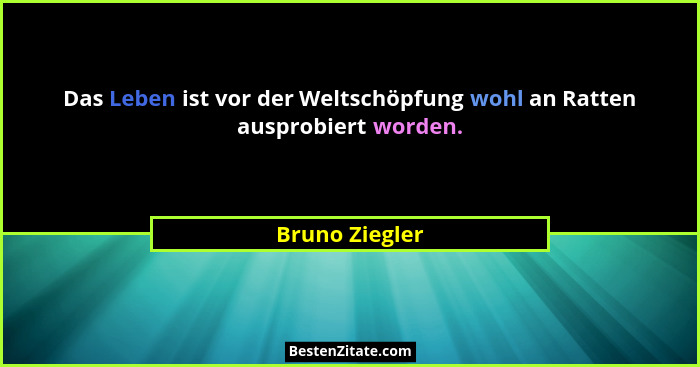Das Leben ist vor der Weltschöpfung wohl an Ratten ausprobiert worden.... - Bruno Ziegler