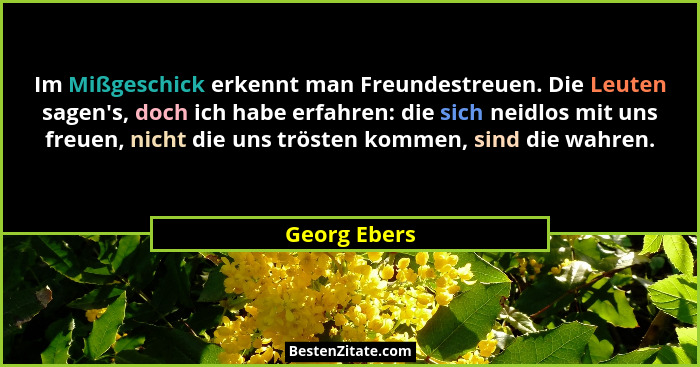 Im Mißgeschick erkennt man Freundestreuen. Die Leuten sagen's, doch ich habe erfahren: die sich neidlos mit uns freuen, nicht die un... - Georg Ebers