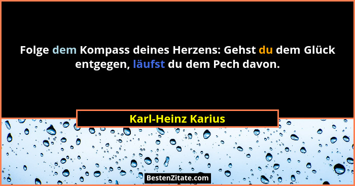 Folge dem Kompass deines Herzens: Gehst du dem Glück entgegen, läufst du dem Pech davon.... - Karl-Heinz Karius