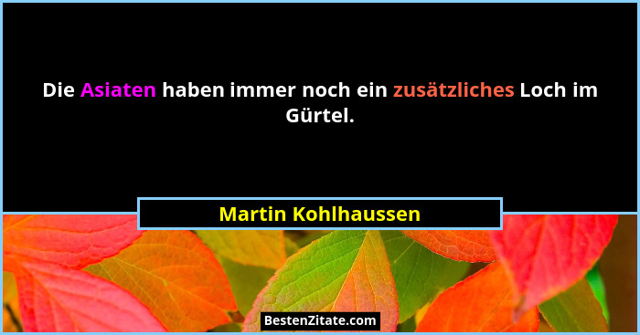 Die Asiaten haben immer noch ein zusätzliches Loch im Gürtel.... - Martin Kohlhaussen