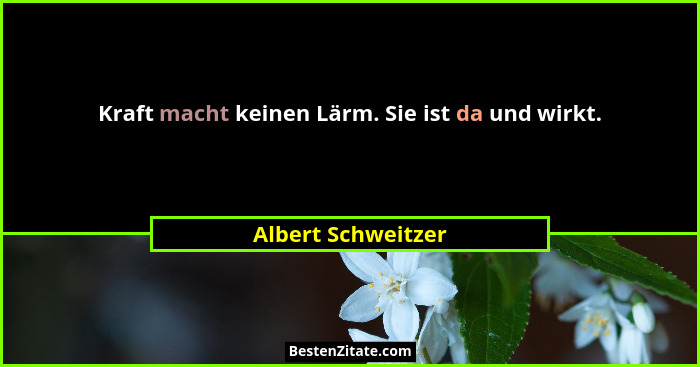 Kraft macht keinen Lärm. Sie ist da und wirkt.... - Albert Schweitzer