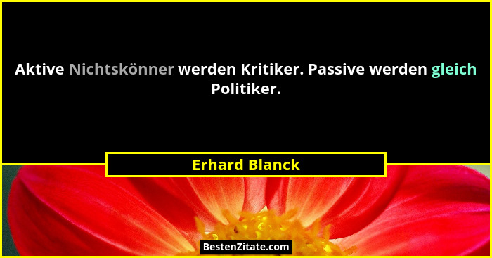 Aktive Nichtskönner werden Kritiker. Passive werden gleich Politiker.... - Erhard Blanck