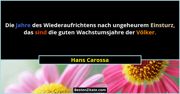 Die Jahre des Wiederaufrichtens nach ungeheurem Einsturz, das sind die guten Wachstumsjahre der Völker.... - Hans Carossa