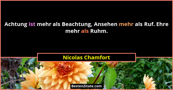 Achtung ist mehr als Beachtung, Ansehen mehr als Ruf. Ehre mehr als Ruhm.... - Nicolas Chamfort