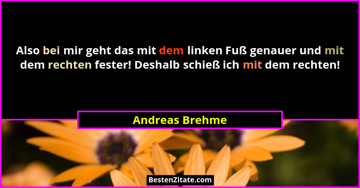 Also bei mir geht das mit dem linken Fuß genauer und mit dem rechten fester! Deshalb schieß ich mit dem rechten!... - Andreas Brehme