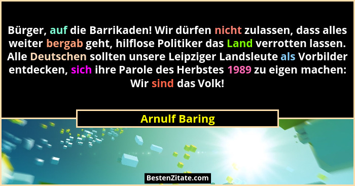 Bürger, auf die Barrikaden! Wir dürfen nicht zulassen, dass alles weiter bergab geht, hilflose Politiker das Land verrotten lassen. Al... - Arnulf Baring