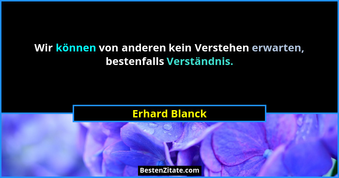 Wir können von anderen kein Verstehen erwarten, bestenfalls Verständnis.... - Erhard Blanck
