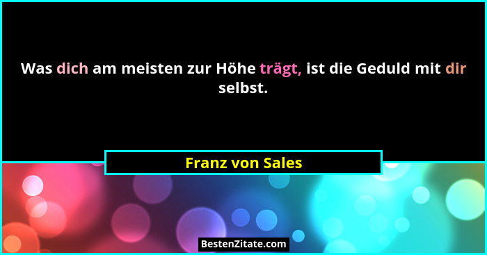 Was dich am meisten zur Höhe trägt, ist die Geduld mit dir selbst.... - Franz von Sales