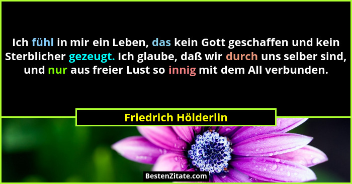 Ich fühl in mir ein Leben, das kein Gott geschaffen und kein Sterblicher gezeugt. Ich glaube, daß wir durch uns selber sind, und... - Friedrich Hölderlin