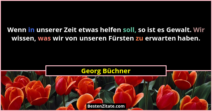 Wenn in unserer Zeit etwas helfen soll, so ist es Gewalt. Wir wissen, was wir von unseren Fürsten zu erwarten haben.... - Georg Büchner