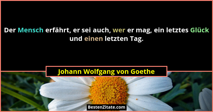 Der Mensch erfährt, er sei auch, wer er mag, ein letztes Glück und einen letzten Tag.... - Johann Wolfgang von Goethe