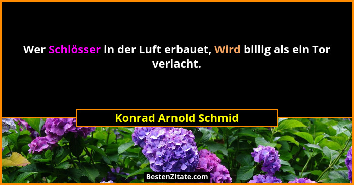 Wer Schlösser in der Luft erbauet, Wird billig als ein Tor verlacht.... - Konrad Arnold Schmid