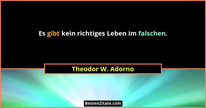 Es gibt kein richtiges Leben im falschen.... - Theodor W. Adorno