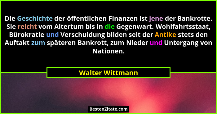 Die Geschichte der öffentlichen Finanzen ist jene der Bankrotte. Sie reicht vom Altertum bis in die Gegenwart. Wohlfahrtsstaat, Büro... - Walter Wittmann
