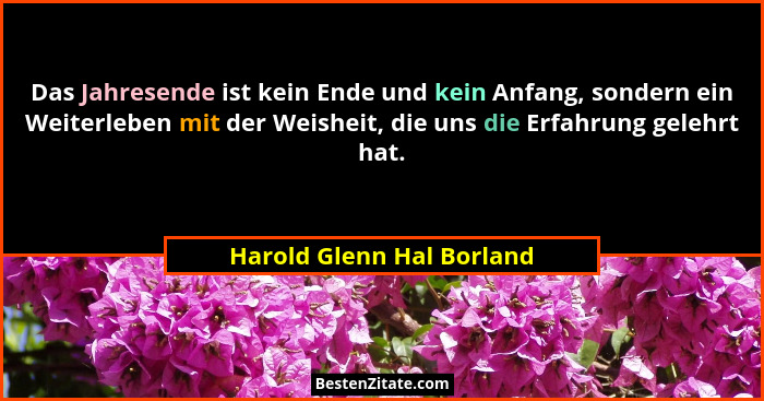 Das Jahresende ist kein Ende und kein Anfang, sondern ein Weiterleben mit der Weisheit, die uns die Erfahrung gelehrt hat.... - Harold Glenn Hal Borland