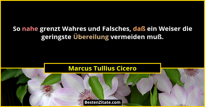 So nahe grenzt Wahres und Falsches, daß ein Weiser die geringste Übereilung vermeiden muß.... - Marcus Tullius Cicero