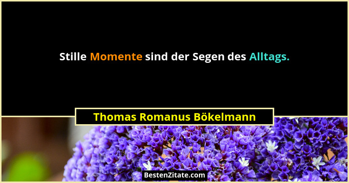 Stille Momente sind der Segen des Alltags.... - Thomas Romanus Bökelmann