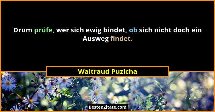 Drum prüfe, wer sich ewig bindet, ob sich nicht doch ein Ausweg findet.... - Waltraud Puzicha