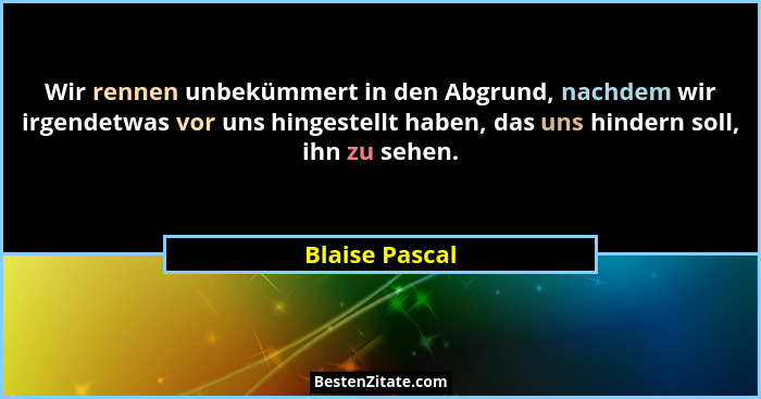 Wir rennen unbekümmert in den Abgrund, nachdem wir irgendetwas vor uns hingestellt haben, das uns hindern soll, ihn zu sehen.... - Blaise Pascal