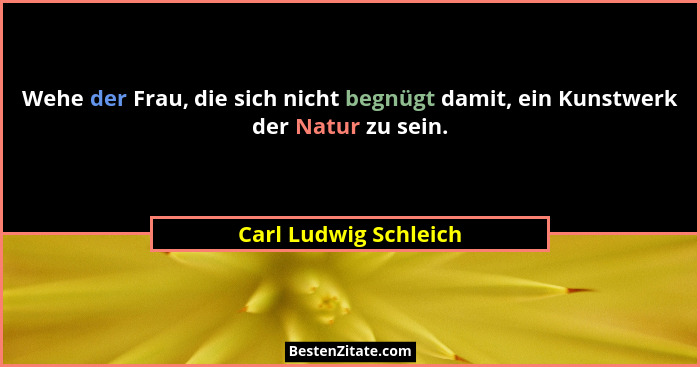 Wehe der Frau, die sich nicht begnügt damit, ein Kunstwerk der Natur zu sein.... - Carl Ludwig Schleich