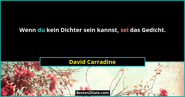 Wenn du kein Dichter sein kannst, sei das Gedicht.... - David Carradine