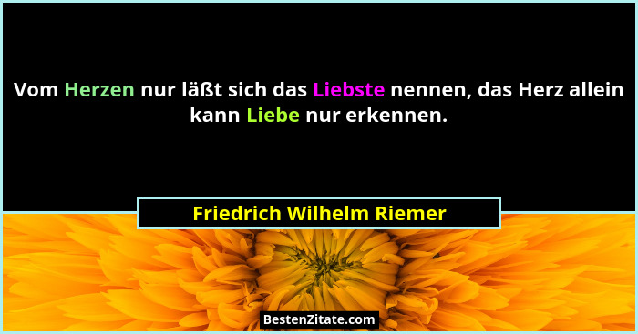 Vom Herzen nur läßt sich das Liebste nennen, das Herz allein kann Liebe nur erkennen.... - Friedrich Wilhelm Riemer