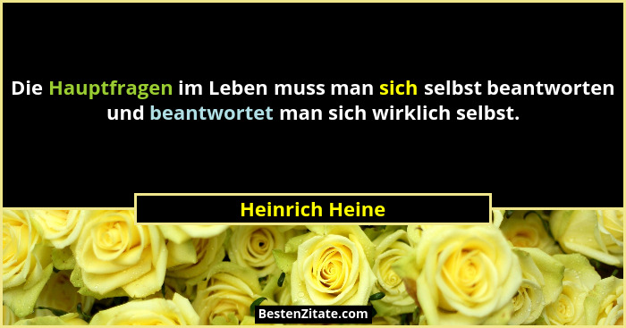 Die Hauptfragen im Leben muss man sich selbst beantworten und beantwortet man sich wirklich selbst.... - Heinrich Heine