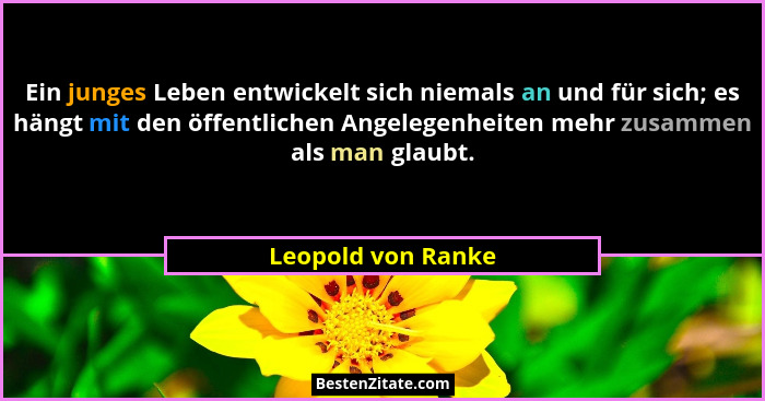 Ein junges Leben entwickelt sich niemals an und für sich; es hängt mit den öffentlichen Angelegenheiten mehr zusammen als man glau... - Leopold von Ranke