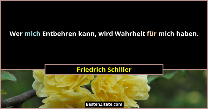 Wer mich Entbehren kann, wird Wahrheit für mich haben.... - Friedrich Schiller