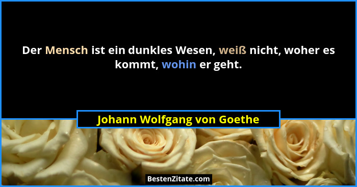 Der Mensch ist ein dunkles Wesen, weiß nicht, woher es kommt, wohin er geht.... - Johann Wolfgang von Goethe