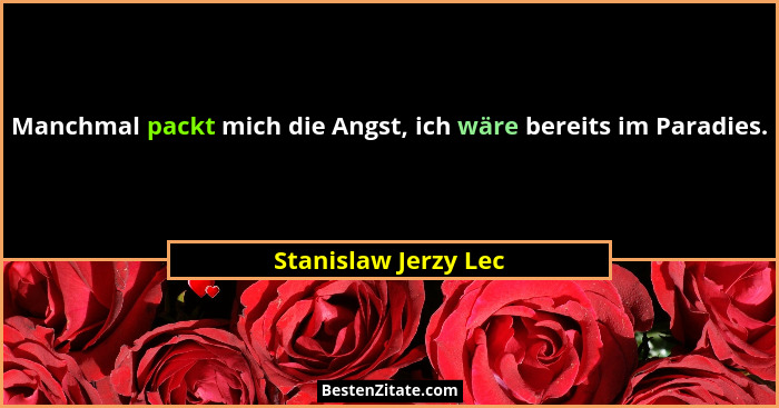 Manchmal packt mich die Angst, ich wäre bereits im Paradies.... - Stanislaw Jerzy Lec