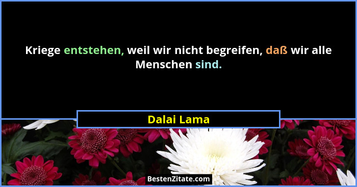 Kriege entstehen, weil wir nicht begreifen, daß wir alle Menschen sind.... - Dalai Lama