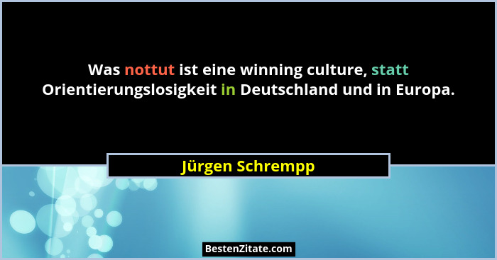 Was nottut ist eine winning culture, statt Orientierungslosigkeit in Deutschland und in Europa.... - Jürgen Schrempp
