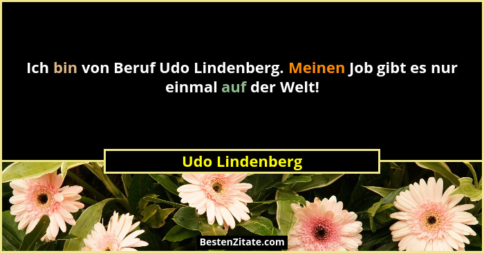 Ich bin von Beruf Udo Lindenberg. Meinen Job gibt es nur einmal auf der Welt!... - Udo Lindenberg