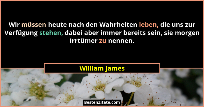 Wir müssen heute nach den Wahrheiten leben, die uns zur Verfügung stehen, dabei aber immer bereits sein, sie morgen Irrtümer zu nennen... - William James