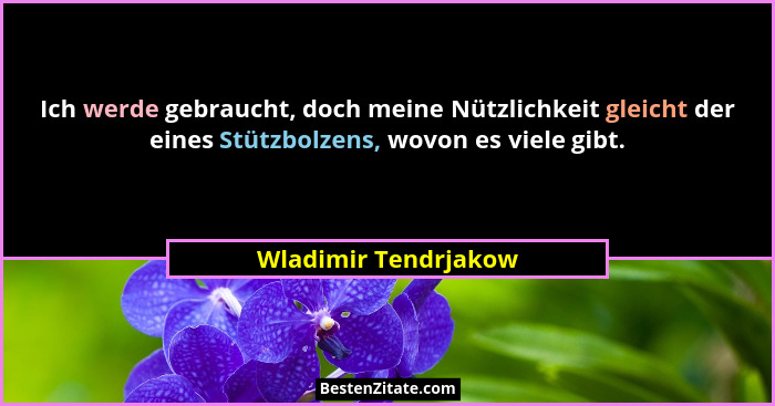 Ich werde gebraucht, doch meine Nützlichkeit gleicht der eines Stützbolzens, wovon es viele gibt.... - Wladimir Tendrjakow