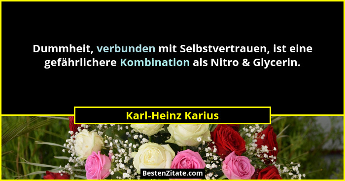 Dummheit, verbunden mit Selbstvertrauen, ist eine gefährlichere Kombination als Nitro & Glycerin.... - Karl-Heinz Karius