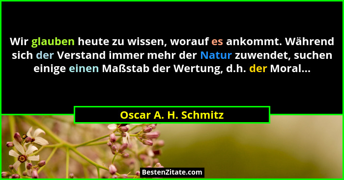 Wir glauben heute zu wissen, worauf es ankommt. Während sich der Verstand immer mehr der Natur zuwendet, suchen einige einen Maß... - Oscar A. H. Schmitz