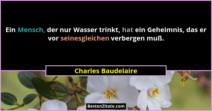 Ein Mensch, der nur Wasser trinkt, hat ein Geheimnis, das er vor seinesgleichen verbergen muß.... - Charles Baudelaire